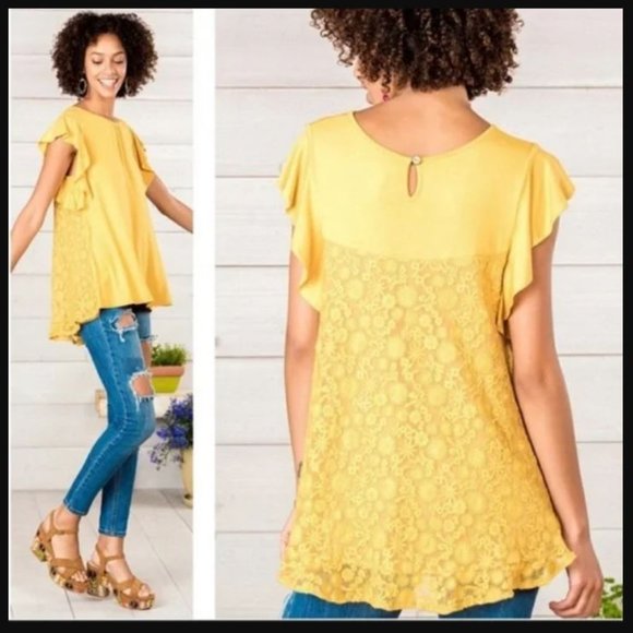 Matilda Jane Bocce Ball Flutter Sleeve Top | Yellow Gold | Size Large - Picture 1 of 8